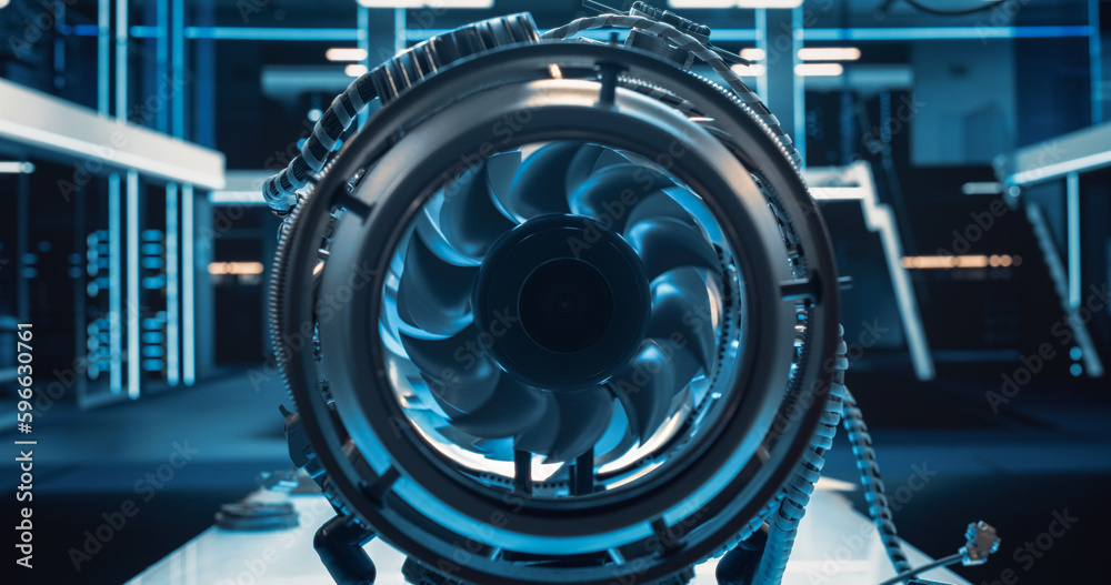 Aufkleber close up photo from the inside of a combustion chamber of an advanced futuristic turbine engine with