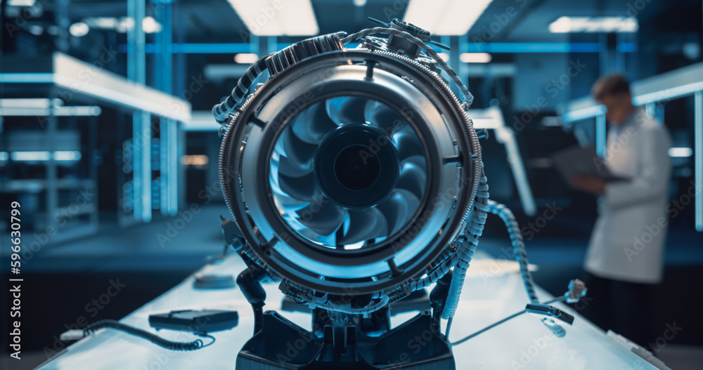 Aufkleber modern industrial jet engine in research and development facility. advanced futuristic turbine engin