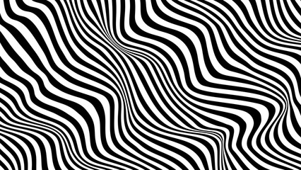 Vector wave with optical illusion with black and white line. Abstract geometric striped pattern. Psychedelic texture. Op art with monochrome background.