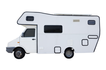 Caravan isolated over white background with clipping path. Full Depth of field. side view.