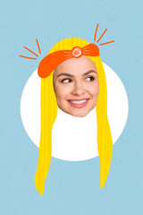 Collage avatar template of smiling girl blonde drawing hairstyle wear orange headband adorable...