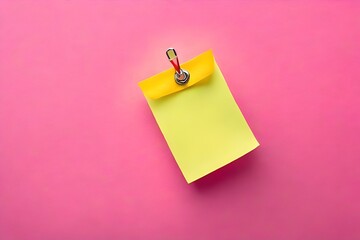 Blank yellow sticky note paper isolated on pink background with copy space