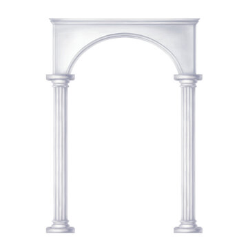 Classic antique white marble column in Roman and Renaissance style. Digital illustration on a white background. Antique scenery, part of the amphitheater, archaeological sculptures, theatrical scenery