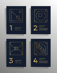 Cover for book, brochure, booklet, flyer, poster, folder, textbook. Elegant design with golden linear geometric shapes. Set of A4 format vector templates