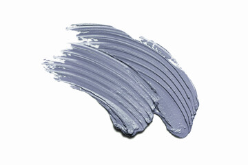 Smear of a gray creamy eye shadow or magnetic or charcoal mask on a white isolated background. Smudge texture brush stroke.