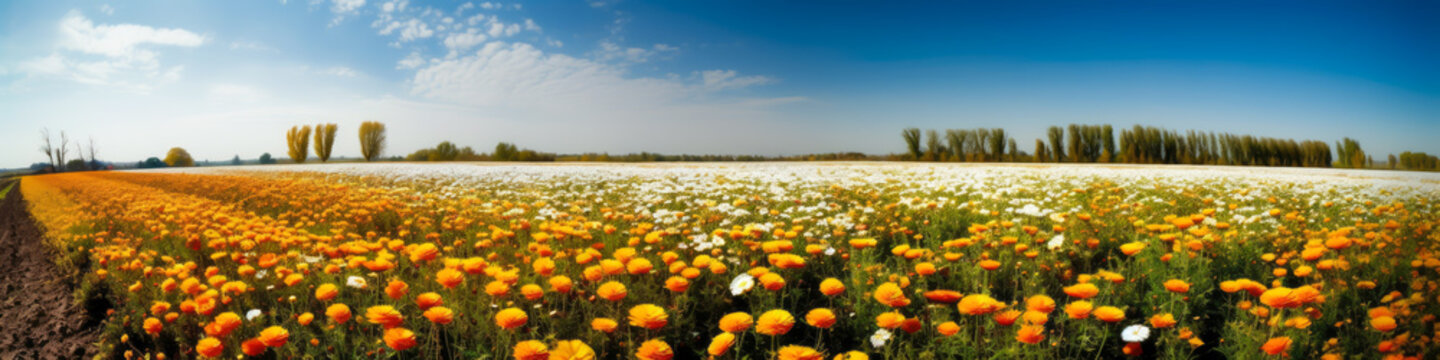 beautiful field of crisantemo spring, summer, flowers, generative ai