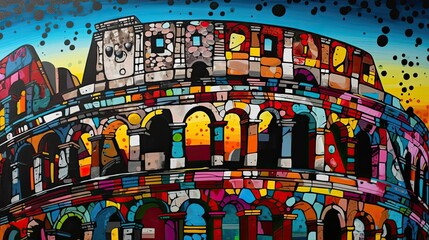 Naklejka premium Generative AI-Enhanced Watercolor Art of the Colosseum: A Captivating Representation