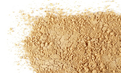 Ginger ground isolated on white, top view, texture 