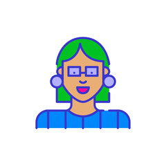 Young woman. Bold color cartoon style simplistic minimalistic icon for marketing and branding