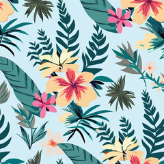 tropical beautiful seamless pattern with flowers and leaf. seamless pattern with flowers