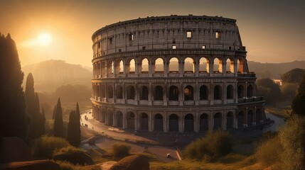 Generative AI-Powered Springtime Scenery of Colosseum in Rome, Italy