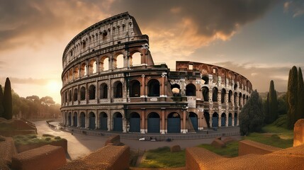 Fototapeta na wymiar Generative AI-Powered Springtime Scenery of Colosseum in Rome, Italy