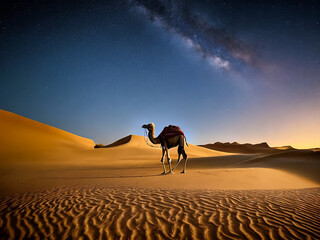 砂漠のラクダと天の川