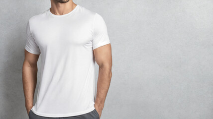 Athletic man with white t-shirt grey background mockup
