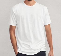 Man with white t-shirt grey background mockup