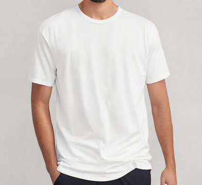 Man with white t-shirt grey background mockup