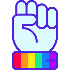LGBTQ+ power thin line icon: hand with rainbow wristband. Modern vector illustration.