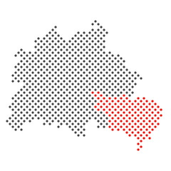 Fototapeta na wymiar Bezirk Treptow-Köpenick in Berlin rot markiert auf Karte aus dunklen Punkten