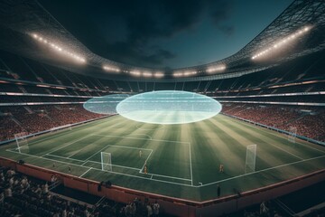 Fototapeta na wymiar Immersive 3D tech for live soccer with realistic visuals and sound. Generative AI