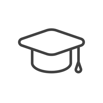 Outline style ui icons education and school class collection. Vector black linear illustration. Magister hat graduation symbol isolated on white background. Design element for university, college