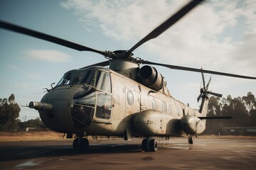 Fototapeta na wymiar Military helicopter about to take off. Generative AI