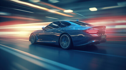 Obraz na płótnie Canvas Car at high speed, motion blur created with generative AI technology