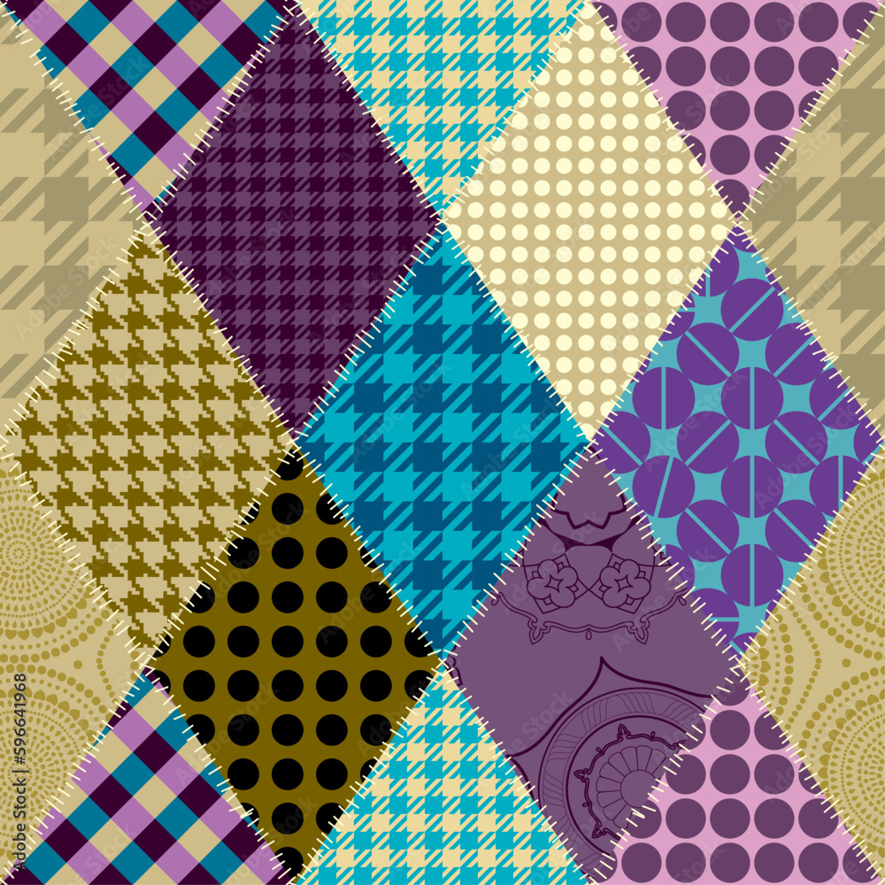 Aufkleber Geometric abstract pattern. Textile patchwork plaid style. Seamless vector pattern.