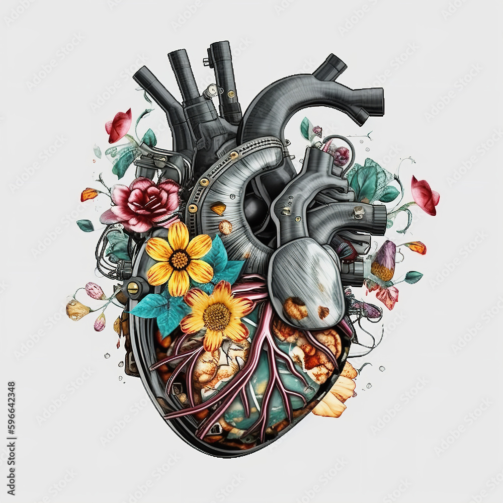 Wall mural flowers  heart clip art Generative AI