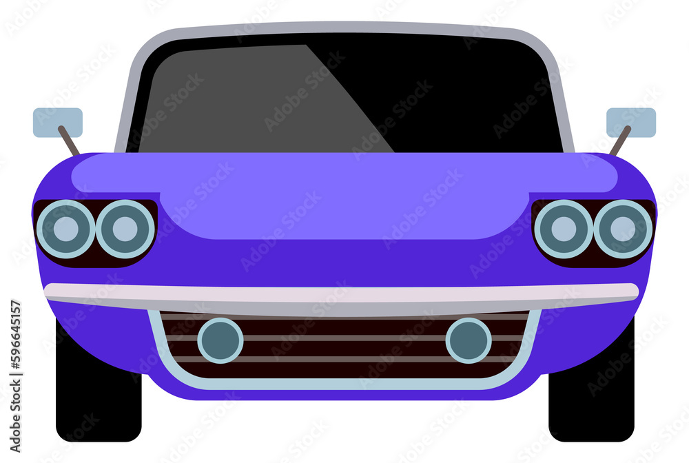 Sticker violet vintage car icon. transport front view