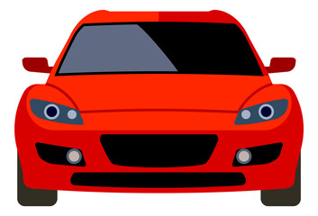 Red sport car front view. Cartoon auto icon