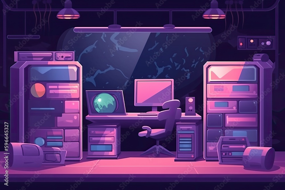 Wall mural modern computer workspace with a desk and chair. generative ai