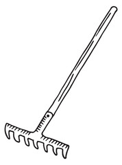 Rake doodle icon. Hand darwn gardening tool