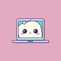 Cute kawaii laptop chibi mascot vector cartoon style