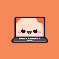 Cute kawaii laptop chibi mascot vector cartoon style