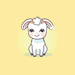 Cute kawaii goat chibi mascot vector cartoon style