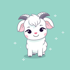 Cute kawaii goat chibi mascot vector cartoon style