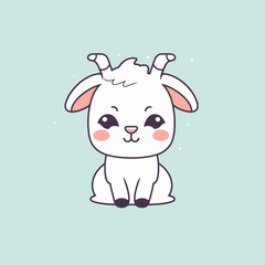 Cute kawaii goat chibi mascot vector cartoon style