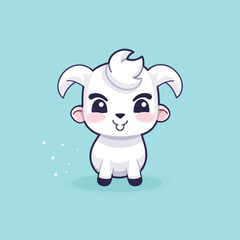Cute kawaii goat chibi mascot vector cartoon style