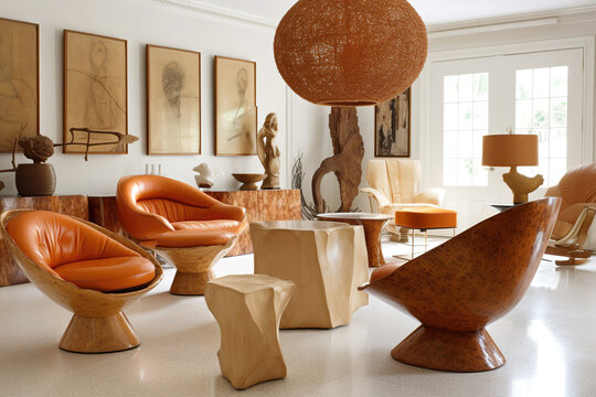 Hollywood regency interior design of modern living room with original furniture. Created with generative AI