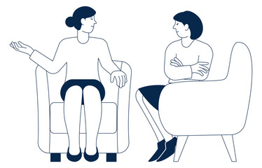 Women sit on chairs and talking. Friends meeting icon