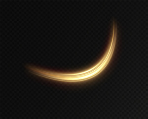 Obraz premium Golden glowing swirl. Light speed motion effect. Light trail. Shiny wavy path. Vector.