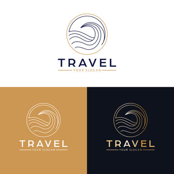 Travel vector logo design. Ocean wave logotype. Tropical logo template.