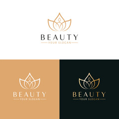 Beauty vector logo design. Lotus flower and candle one line logotype. Bohemian logo template.