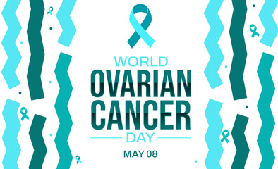 World Ovarian Cancer Day backdrop with ribbon and typography