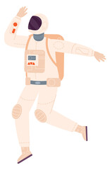 Running astronaut. Spaceman walking. Space traveller character