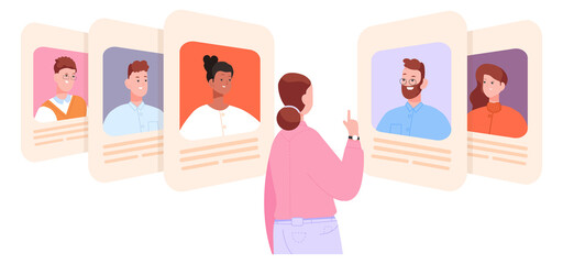 Hiring manager choosing candidate from job seeker photos