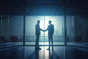 Fototapeta na wymiar Businessman handshake for teamwork of business merger and acquisition,successful negotiate,hand shake,two businessman shake hand with partner to celebration partnership and business deal concept - Gen