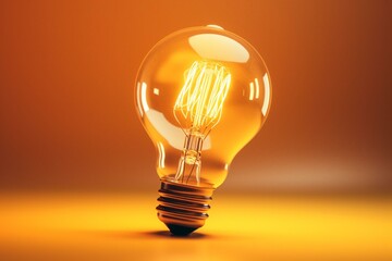 A standout light bulb on yellow background represents creative idea, innovation, unique, and individuality in 3D illustration. Generative AI