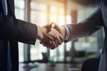 Businessman handshake for teamwork of business merger and acquisition,successful negotiate,hand shake,two businessman shake hand with partner to celebration partnership and business deal concept - Gen - obrazy, fototapety, plakaty