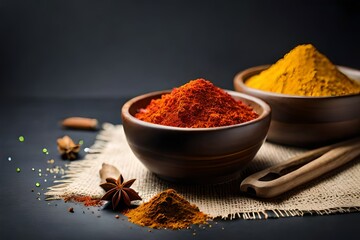 Side view of spices powder on black background with copy space